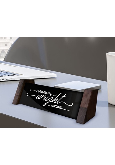 Bk Gift Kişiye Özel İsimli Ahşap Ayaklı Siyah Akrilik Masa İsimliği, Ofis Dekoru, Mesleki Hediye, Ofis Hediyeleri-2 Diğer