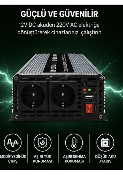 Rtrmax Rtm564 12v 2000w / 4000w Power Inverter Çevirici Usb Çıkışlı