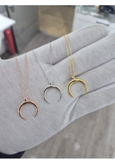 925 Ayar Papatya Silver Ay Kolye Gümüş