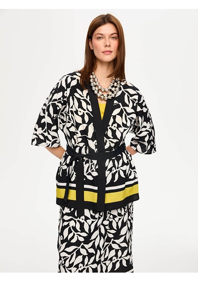Faik Sönmez Eteği Sulu Monochrome Desen Kimono S26kmn001 Us26kmn00110 Siyah