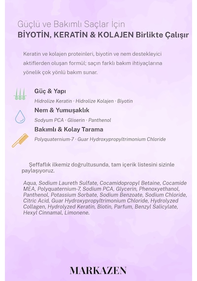 Markazen Besleyici Biotin Keratin Kolajen Şampuan 350 ML