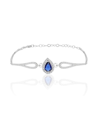 Gümüş Rodyumlu Safir Zirkon Taşlı Pırlanta Modeli Damla Bileklik