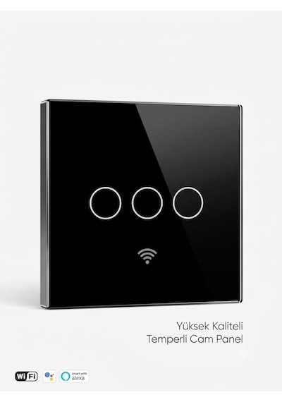 Tuya Smart Life Wifi Akıllı Lamba Siyah Cam Duvar Dokunmatik Akıllı Anahtar Siyah 3 Tuş