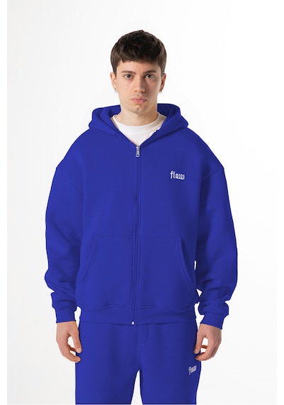 Flaw Nakışlı Zip Hoodie-28830 Saks Mavi