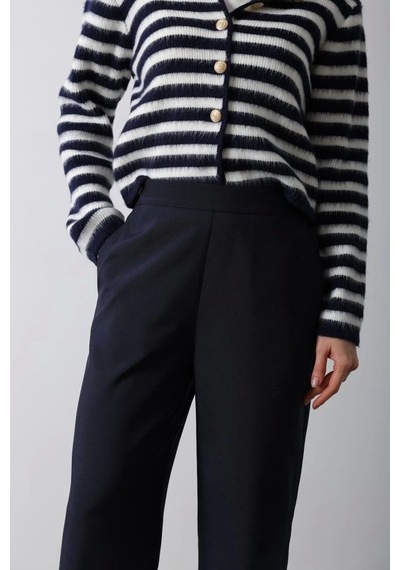 Defymoda Beli Yarım Lastikli Palazzo Pantolon - Lacivert Lacivert