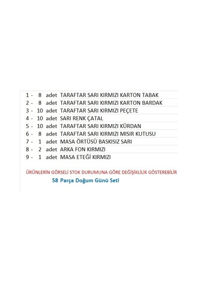Taraftar Galatasaray Tabak, Bardak, Mısır Kutusu, Peçete, Çatal, Kürdan, Fon Perde, Masa Örtüsü, Masa Eteği