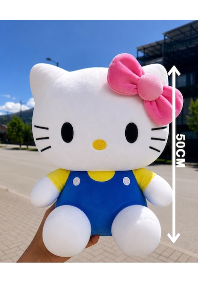 Hello Kitty Peluş Oyuncak Yeni Seri 50cm- Yumuşak & Sevimli Açık Mavi - Lacivert