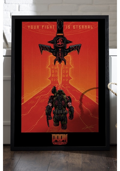 Doom Siyah Ahşap Çerçeveli Poster, Dekoratif Oyun Duvar Tablosu