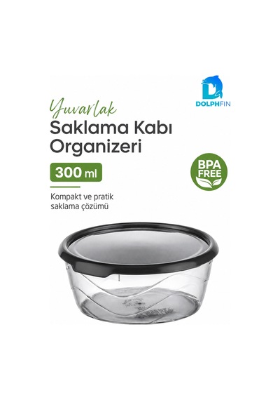 Yuvarlak Saklama Kabı 300 Ml 12,5x12,5x5 Cm Şeffaf Siyah Kapaklı Bpa İçermez