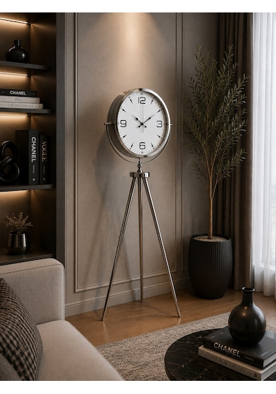 Büro Ev Ofis Dekoru İçin 150x45cm Krom Metal Legacy Tripod Ayaklı Saat Diğer