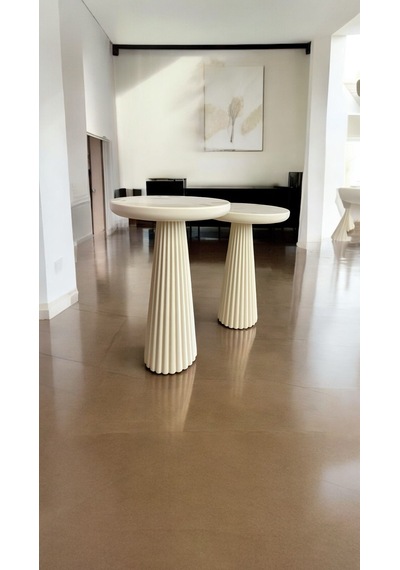 Wood Wooden Ahşap Krem Renk 2'li Set Mantar Yan Sehpa Fiskos