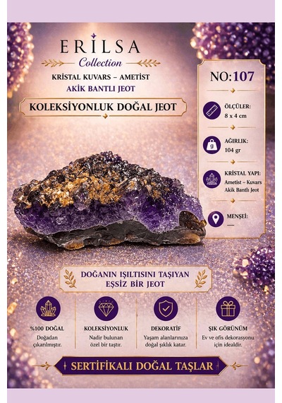 Sertifikalı Kristal Kuvars Ametist Akik Bantlı Jeot Doğal Taş Kol 52087315