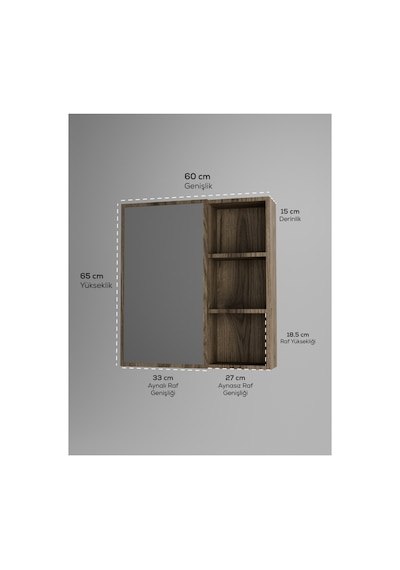 Dalin Tek Kapak Aynalı Banyo Dolabı Raflı Mdf Kahverengi
