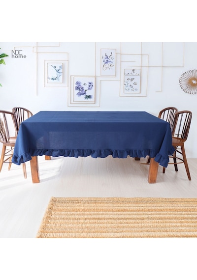 Dnc Home Tekstil  Lacıvert Keten Fırfırlı Masa Örtüsü Lacivert