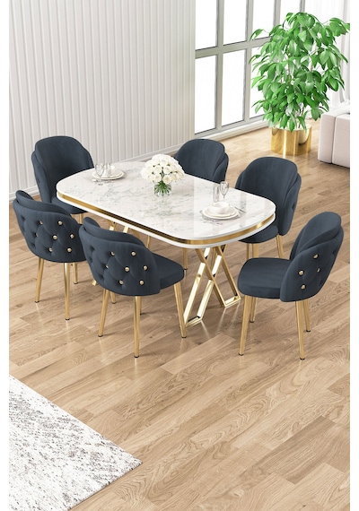 Canisa Zae Serisi 90x168 Lak Panel Beyaz Mermer Desen Gold Ayak Masa Takımı 6 Antrasit Sandalye Masa Beyaz Mermer Ayaklar Gold Sandalye Antrasit Canisa Zae Serisi 90x168 Lak Panel Beyaz Mermer Desen Gold Ayak Masa Takımı 6 Antrasit Sandalye Masa Beyaz Mermer Ayaklar Gold Sandalye Antrasit