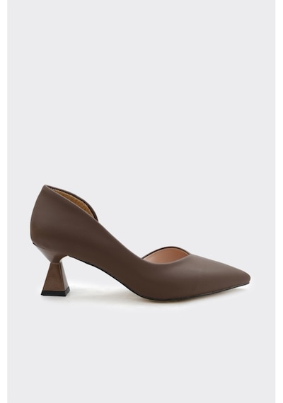 Derinet Kısa Topuk Saten Kadın Stiletto Kahve Saten Kahve Saten