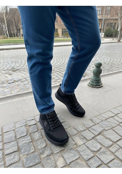 Road Friend Erkek Siyah Bağcıklı Günlük Spor Ayakkabı Ortopedik 4242