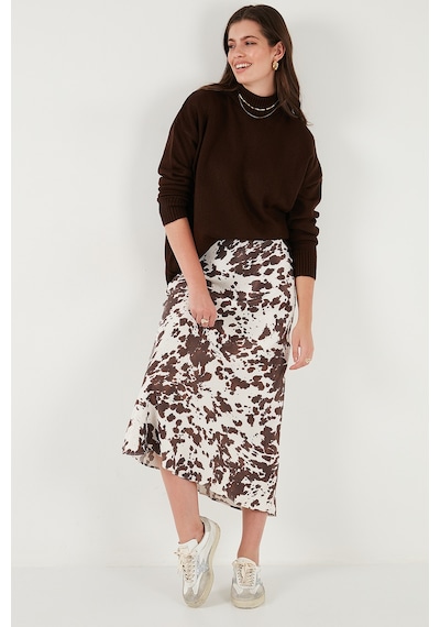 Lela Premium Oversize Fit Balıkçı Yaka Yumuşak Dokulu Triko Bayan Kazak 680Kz00469 Kahve