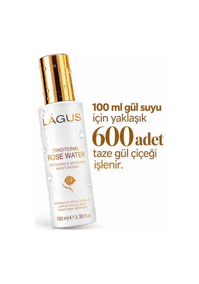 Lágus Rosa Damascena Katkısız Formül Gül Suyu Cam Şişe 100 ML