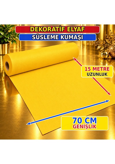Vıp 15 Metre Sarı Tela Kumaş Sarı Elyaf Kumaş Sarı Avm Noel Yılbaşı Süsleme Kumaşı 70 Cm Genişlik