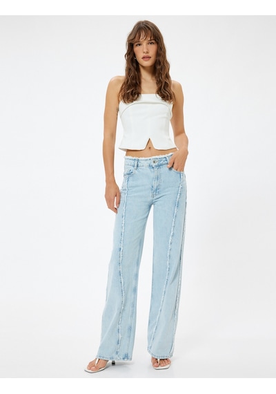 Koton Püsküllü Geniş Paça Kot Pantolon Cepli Asimetrik Dikiş Detaylı - Bianca Wide Leg Jeans Açık İndigo 4sal40484md Açık İndigo Koton Püsküllü Geniş Paça Kot Pantolon Cepli Asimetrik Dikiş Detaylı - Bianca Wide Leg Jeans Açık İndigo 4sal40484md Açık İndigo
