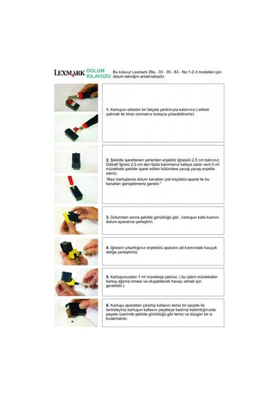 Lexmark 38 Uyumlu Renkli Kartuş Kolay Dolum Seti