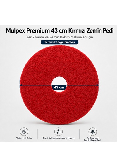 Mulpex Premium 43 Cm Kırmızı Zemin Temizlik Pedi Yer Yıkama Makinesi Pedi