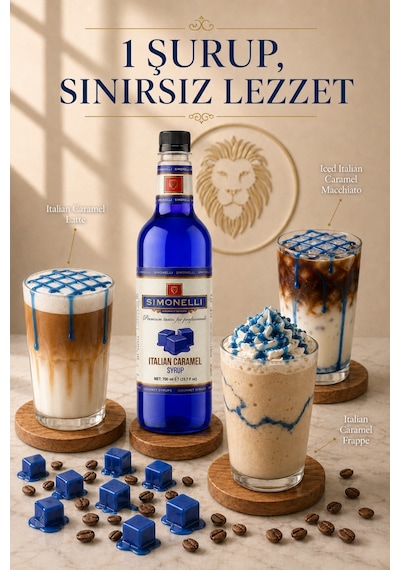 Simonelli İtalyan Karamel Aromalı Kahve ve Tatlı Şurubu 700 ML + Şurup Pompası - Latte Frappe Sıcak Soğuk Kahve Aromalandırıcı