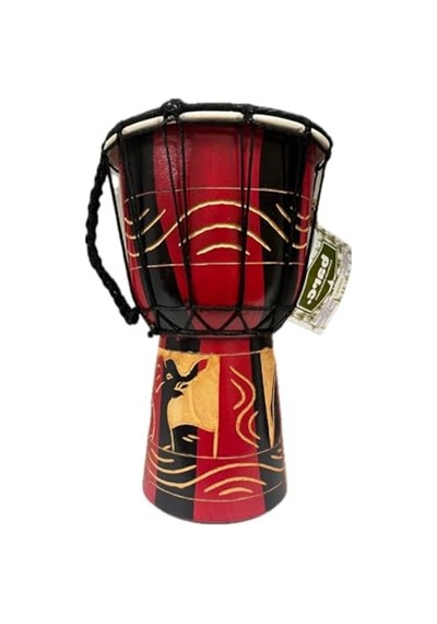 25 Cm Ahşap Djembe Davul, Otantik El Yapımı, Fil Figürlü