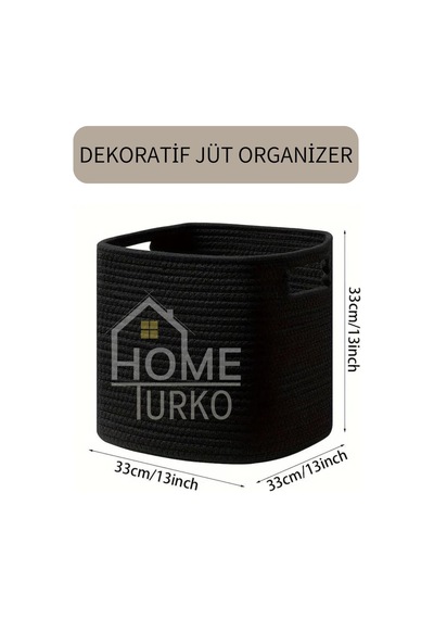 Tr Jüt Tekli El Dokuması Sevimli Hasır Kare Sepet Organizer Kutu Ev Ofis Oda Yurt Depolama Aksesuarı Siyah Genel