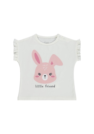 Civil Baby Little Friend Baskılı Fırfır Detaylı 6-18 Ay Tişört - Ekru