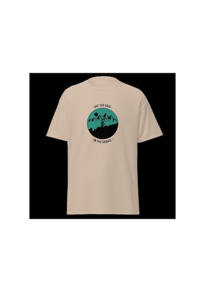 Wildstyle Off The Grid Gravel Dağ Bisikleti Doğa Macera Baskılı Unisex Bisiklet Yaka Pamuklu Tişört Camel