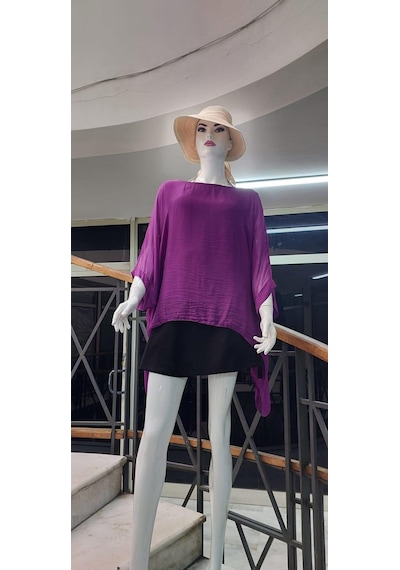 Bohem Stil İtalyan Yarasa Kollu İpek Bluz FUŞYA