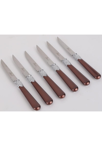 Biev Sedefli Kahverengi Melam&Çelik 6'lı Tatlı Bıçağı Sgr1503 - 6 Kahverengi