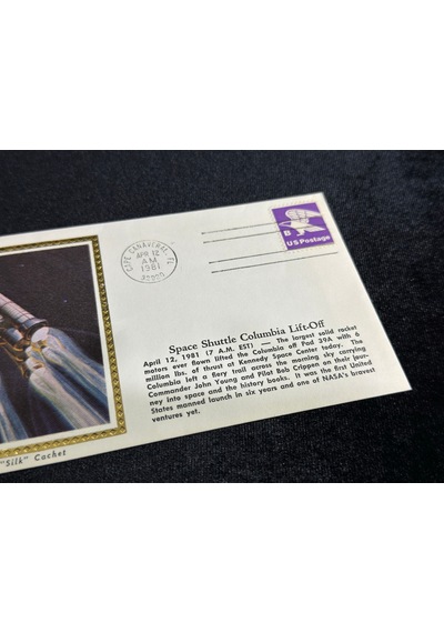 Uzay Temalı İlk Gün Zarfı İpek Baskı 1981 Usa Space Cover Space Shuttle Columbia Lift-off April 12.1981