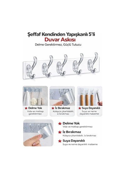 5'li 29 7 Silikon Askı Şeffaf Güçlü Kendinden Yapışkanlı Kapı Duvar Askısı Ağır Yük Taşıma Şeffaf