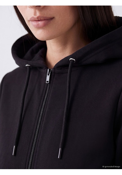 Lcw Everyday Siyah Kapüşonlu Kadın Fermuarlı Sweatshirt