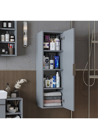 Likya Banyo Dolabı Mat Mdflam 114 Cm Banyo Boy Dolabı Kül Gri