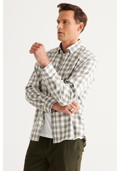 AC&Co / Altınyıldız Classics Erkek Ekru Hakı Comfort Fit Rahat Kesim Düğmeli Yaka Flanel Oduncu Gömlek Ekru - Haki AC&Co / Altınyıldız Classics Erkek Ekru Hakı Comfort Fit Rahat Kesim Düğmeli Yaka Flanel Oduncu Gömlek Ekru - Haki