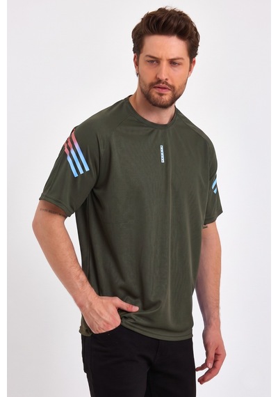Genius Store Store Erkek Spor Tişört Baskılı Fitness, Antrenman Fit T-shirt Haki