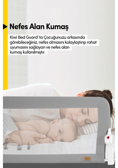 Kiwi Çocuk Yatak Koruyucu Bariyeri Ve Yatak Korkuluğu, Ekstra Dolgulu Kumaş Bed Guard Beyaz 150x65