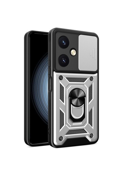 Vivo Y27 Uyumlu Kılıf Pars Lens Yüzüklü Silikon - Gümüş