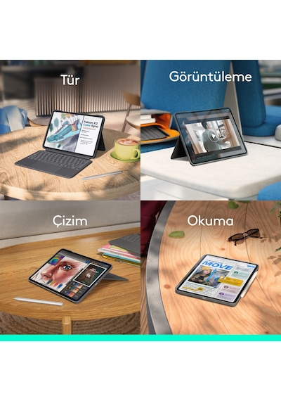 Logitech Combo Touch 11 İnç Apple Uyumlu iPad  Pro M4 İle Türkçe Klavyeli Tablet Kılıfı - Gri