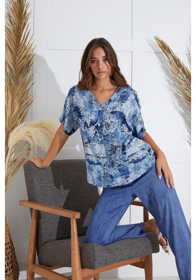 Sevim Kadın Kısa Kol Önden Düğmeli Lacivert Pijama Takım C2t5n551 001