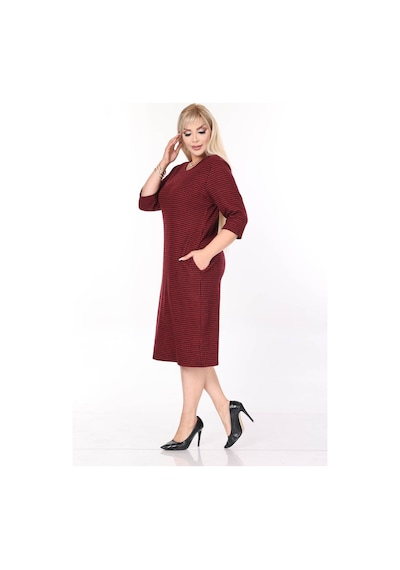 Çift Cepli Desenli Esnek Kışlık Büyük Beden Midi Elbise 45a-2699 Desenli