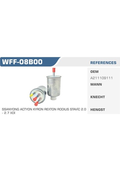 WINKEL WFF-08B00 Mazot Filtresi Ssangyong (2 Borulu)