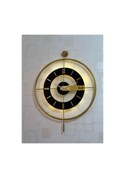 Pey Aksesuar Metal Camlı Duvar Saati 60x80 Cm Büyük Boy Işıklı Gerçek Cam M63-gold-şeffaf-siyah-gold M63-gold-şeffaf-siyah-gold