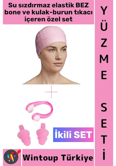 Bone Esnek Yumuşak Havuz Deniz Su Geçirmez Elastik Bez Saç Bonesi Kulak Burun Tıkacı Şık Özel Set Çok Renkli