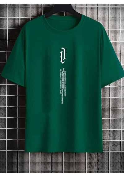 Kozia Outdoors Dikey Baskılı O Yaka Oversize Unisex Basic T-şhirt Yeşil Yeşil