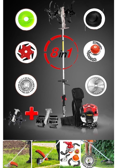 Stilmax STL20HP8 Benzinli Sırt Tipi Tırpan 8 Başlıklı Full Set Çim Biçme Makinesi